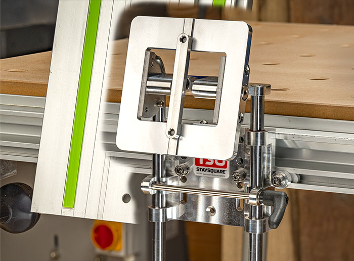 Squaring a track saw guide rail to the fence with a TSO triangle on an MFT-style table