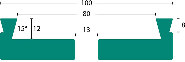 Dimension drawing for Axminster Type A Plus Dovetail Jaws (100mm)