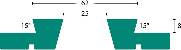 Dimension drawing for Axminster Type B Dovetail Jaws (100mm)